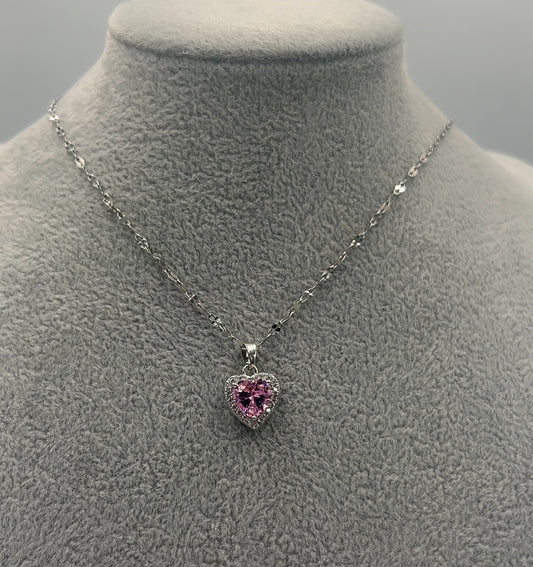 COLIER SILVER HEART ROZ PLACAT CU AUR ALB 14K
